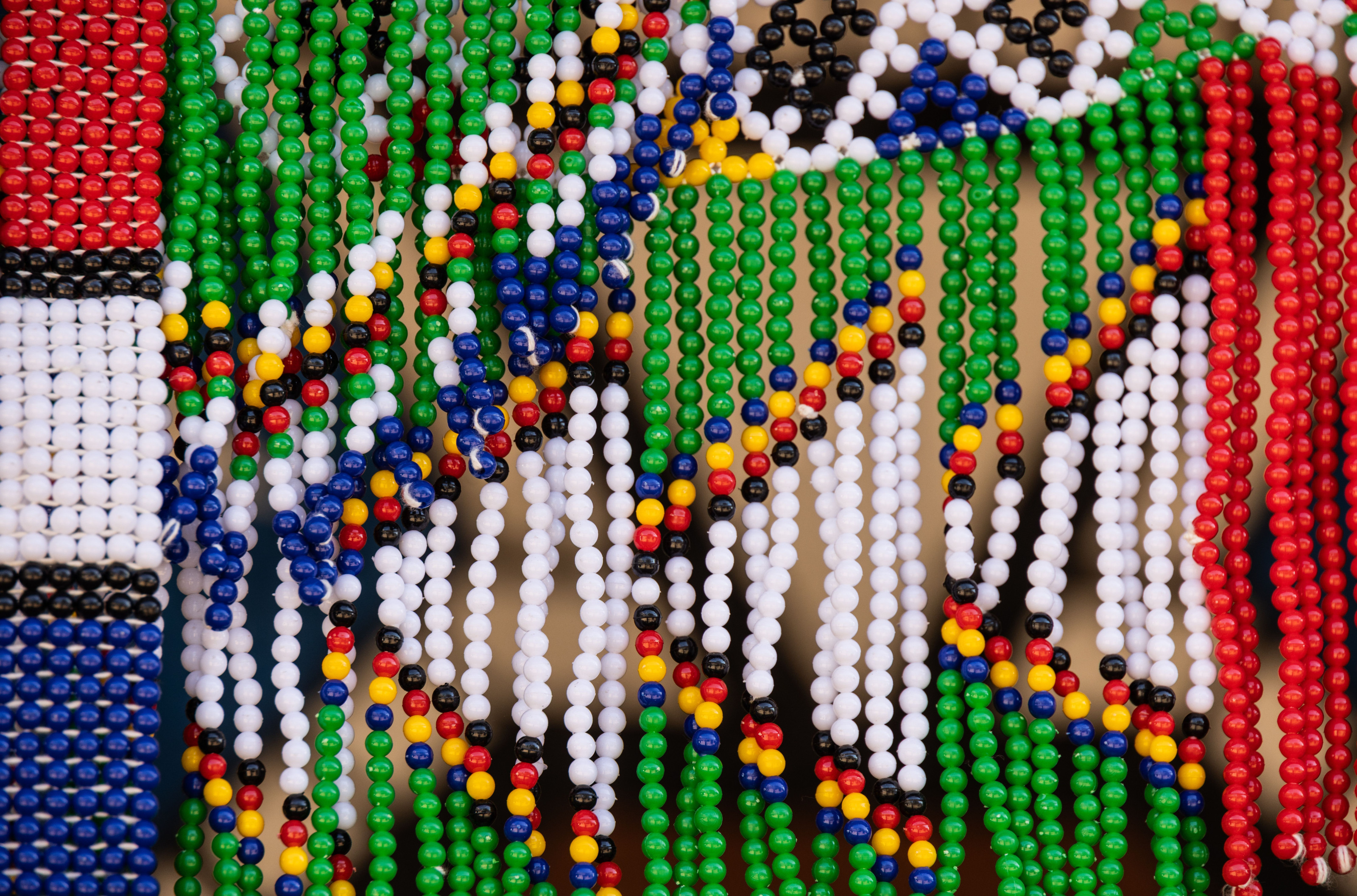 Intricate rows of colourful handmade beadwork show the fine craftsmanship of Maasai jewellery.